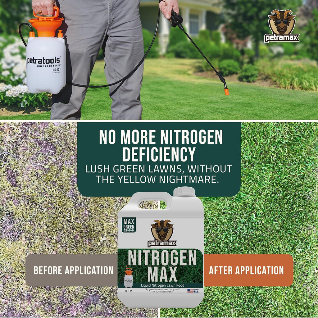 Petramax Liquid Nitrogen Fertilizer 28-0-0 NPK - 32 Oz Spring & Summer Liquid Grass Fertilizer for Lawn, Spray on Easy