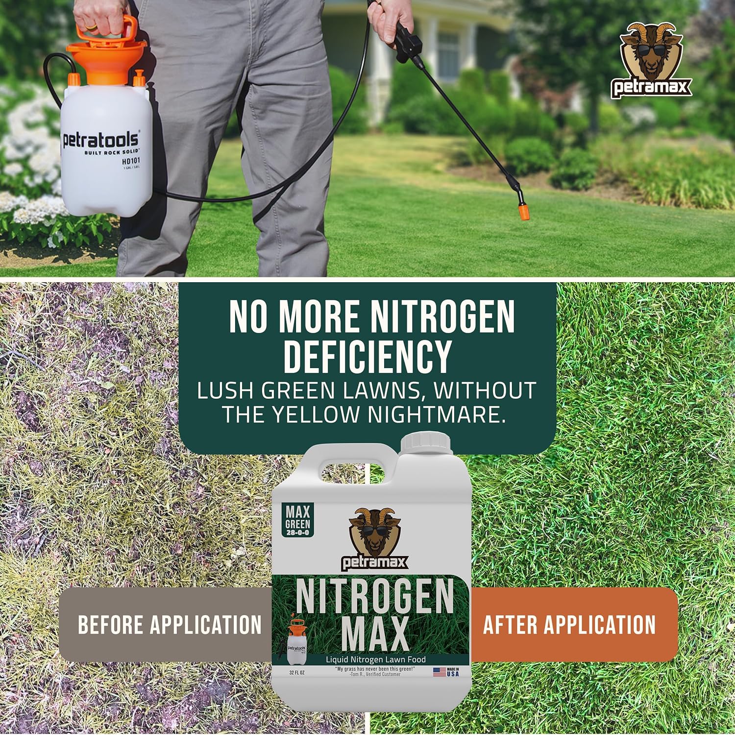 Petramax Liquid Nitrogen Fertilizer 28-0-0 NPK - 32 Oz Spring & Summer Liquid Grass Fertilizer for Lawn, Spray on Easy