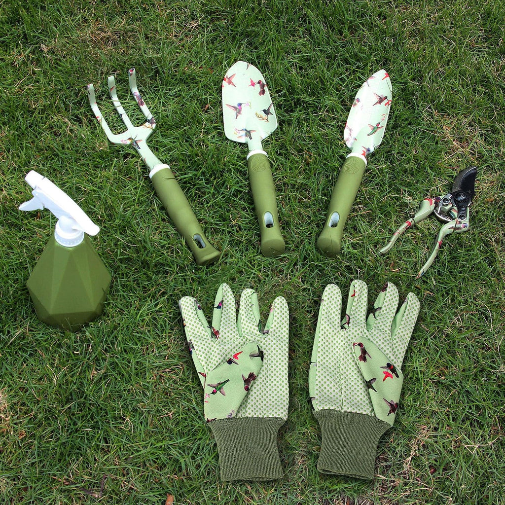 Garden Tool Set with Hummingbird Print, Heavy Duty Gardening Hand Tools with Garden Tool Bag,Gardening Gifts for