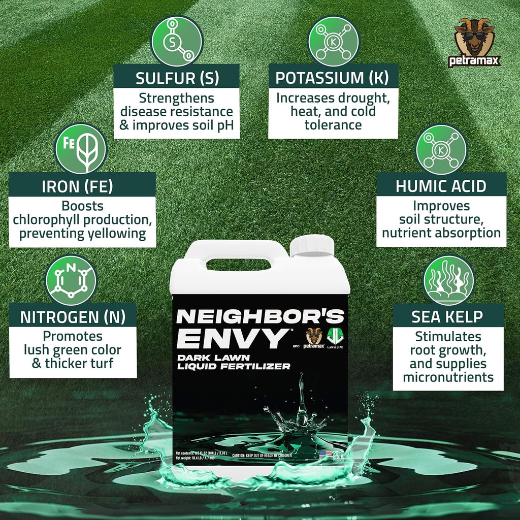 PetraMax Neighbor’s Envy Grass Fertilizer for Lawn & Garden, 1 Gallon Covers up to 16,000 sq.ft. 7-in-1 Liquid Lawn