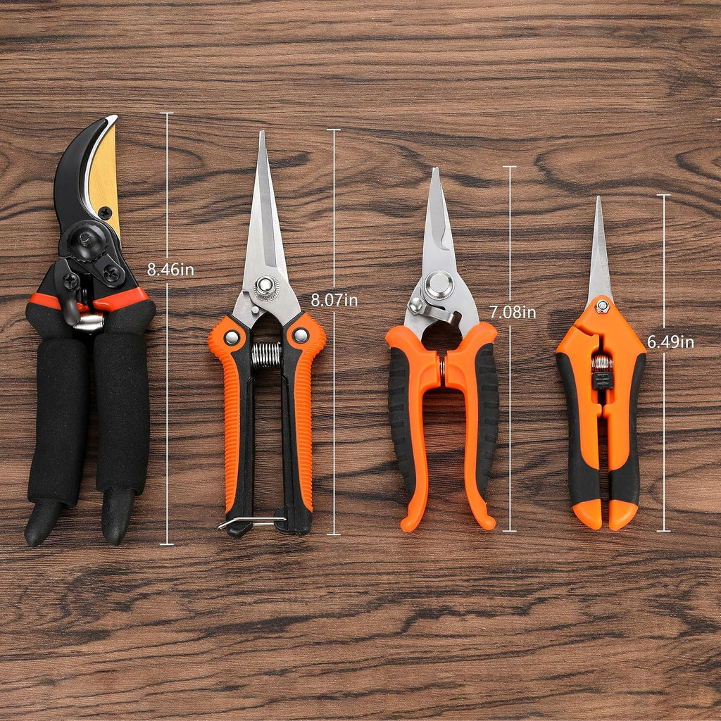 5 pack Garden Pruning Shears Stainless Steel Blades, Handheld Scissors Set with Gardening Gloves,Heavy Duty Garden