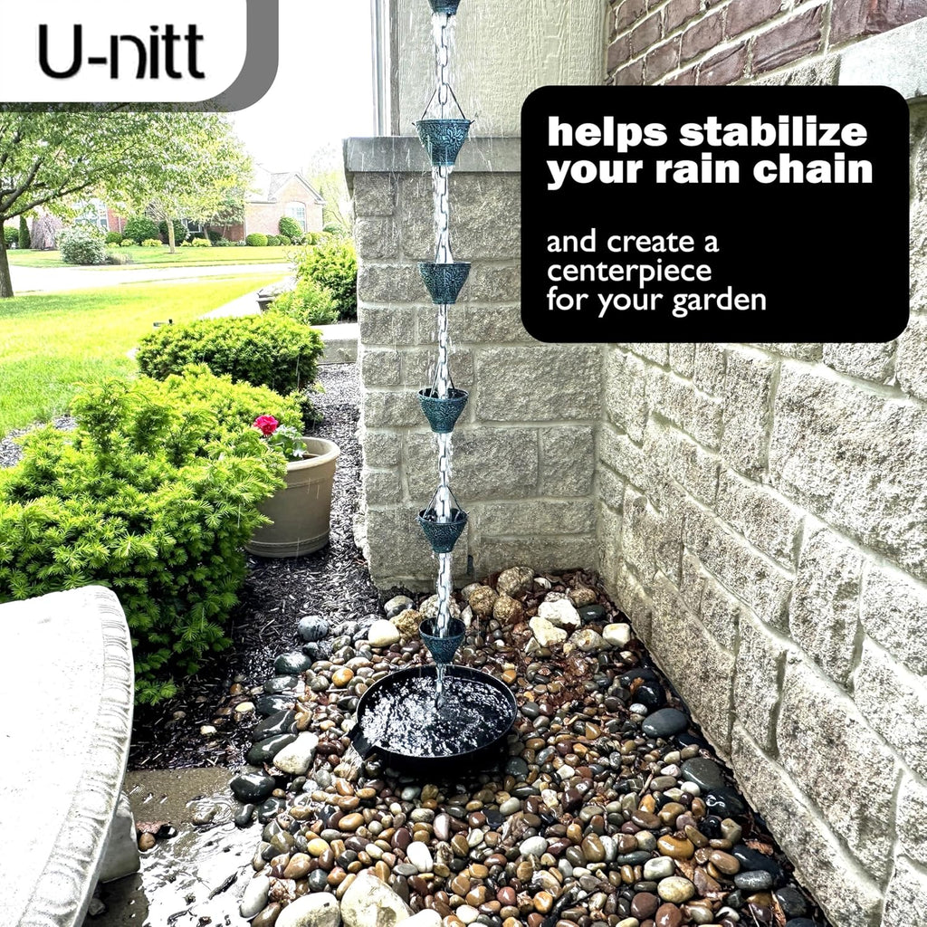 U-nitt 12" Spill Bowl Downspout Catch Basin for Rain Chain Anchoring & Stake | Rainwater Collection for Roof |Gutter