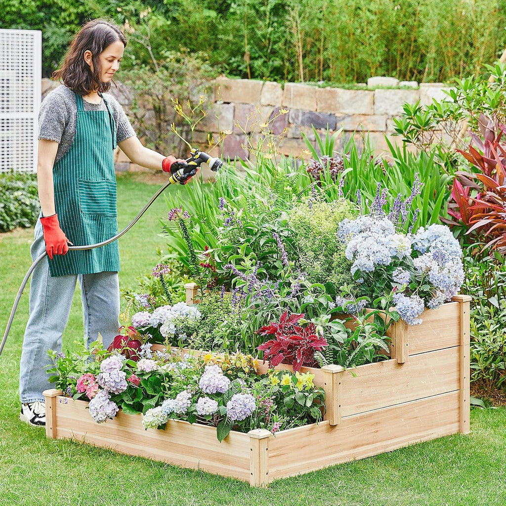Yaheetech 3 Tier 47 x 47 x 22in Raised Garden Bed Horticulture Outdoor Elevated Flower Box Tiered Garden Bed Wooden