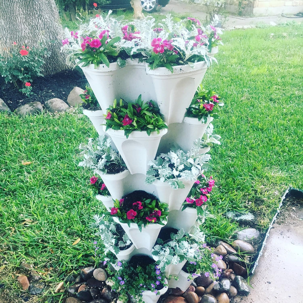 Large 64 Quart - Stackable Planter 5-Pack - Stone Color - Grow More in Less Space - DIY Vertical Gardening System - for