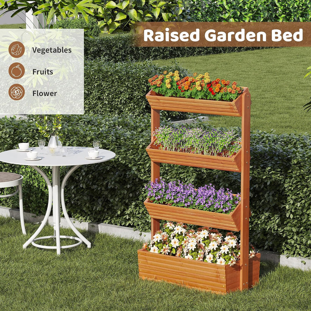 Wooden Raised Garden Bed Vertical Planter Box, Freestanding Plant Stand for Indoor Outdoor Plants, Herbs, Flowers