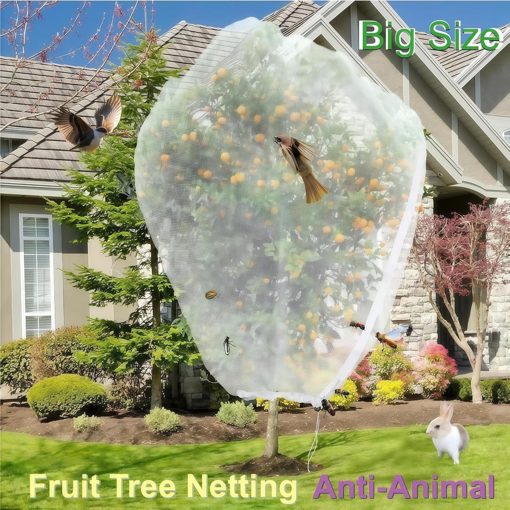 Fruit Tree Netting with Drawstring & Zipper - 4 Pack 10×10 FT - Reusable Plant Protection Bag, Heavy Duty PE Mesh Cover