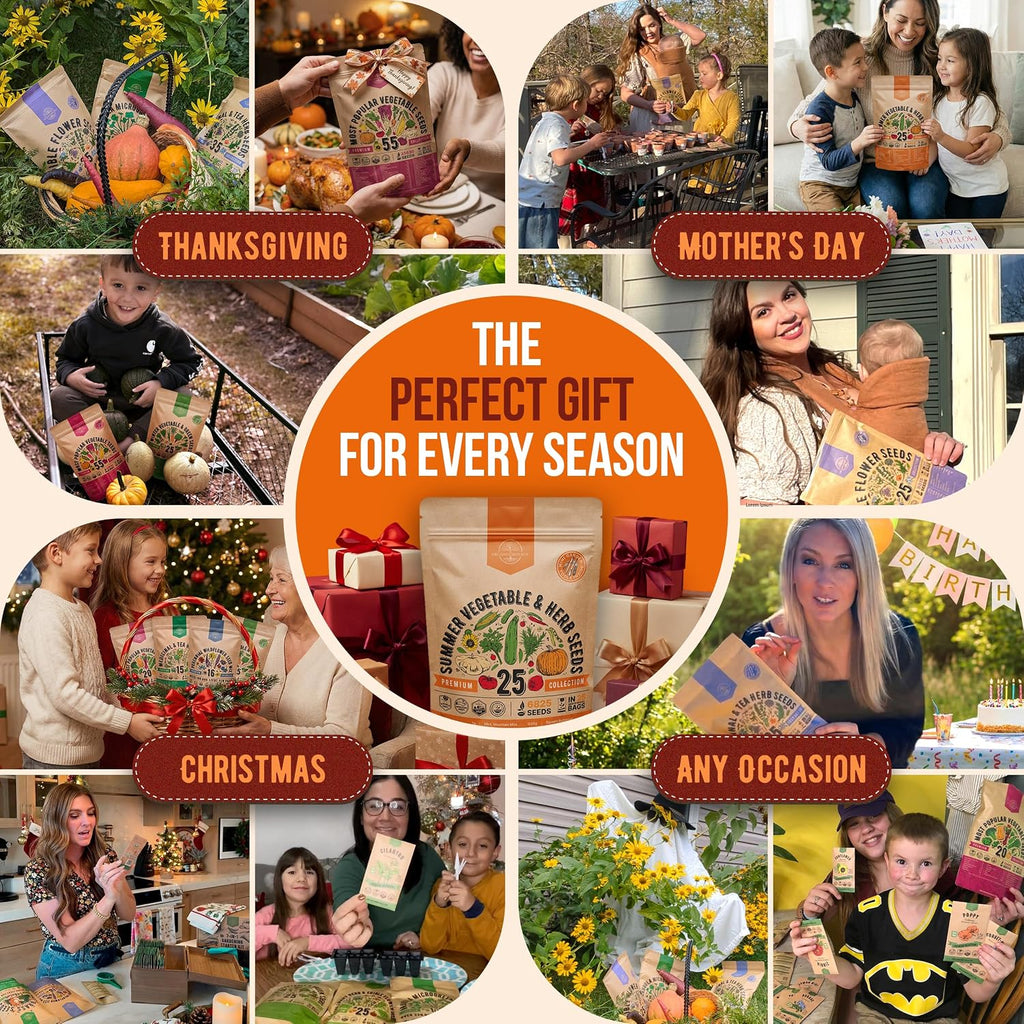 25 Summer Vegetable & Herb Garden Seeds Variety Pack - 6,820+ Non-GMO Heirloom Veggie & Herb Seeds for Outdoors &