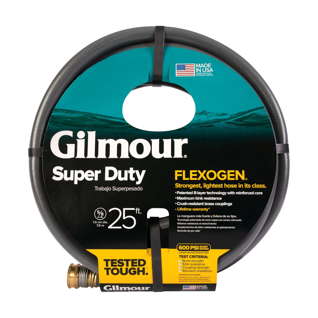 Gilmour Flexogen 5/8 in x 25 ft Garden Hose, Heavy Duty Water Hose, Flexible and Kink Resistant Outdoor Hose | 8-layer