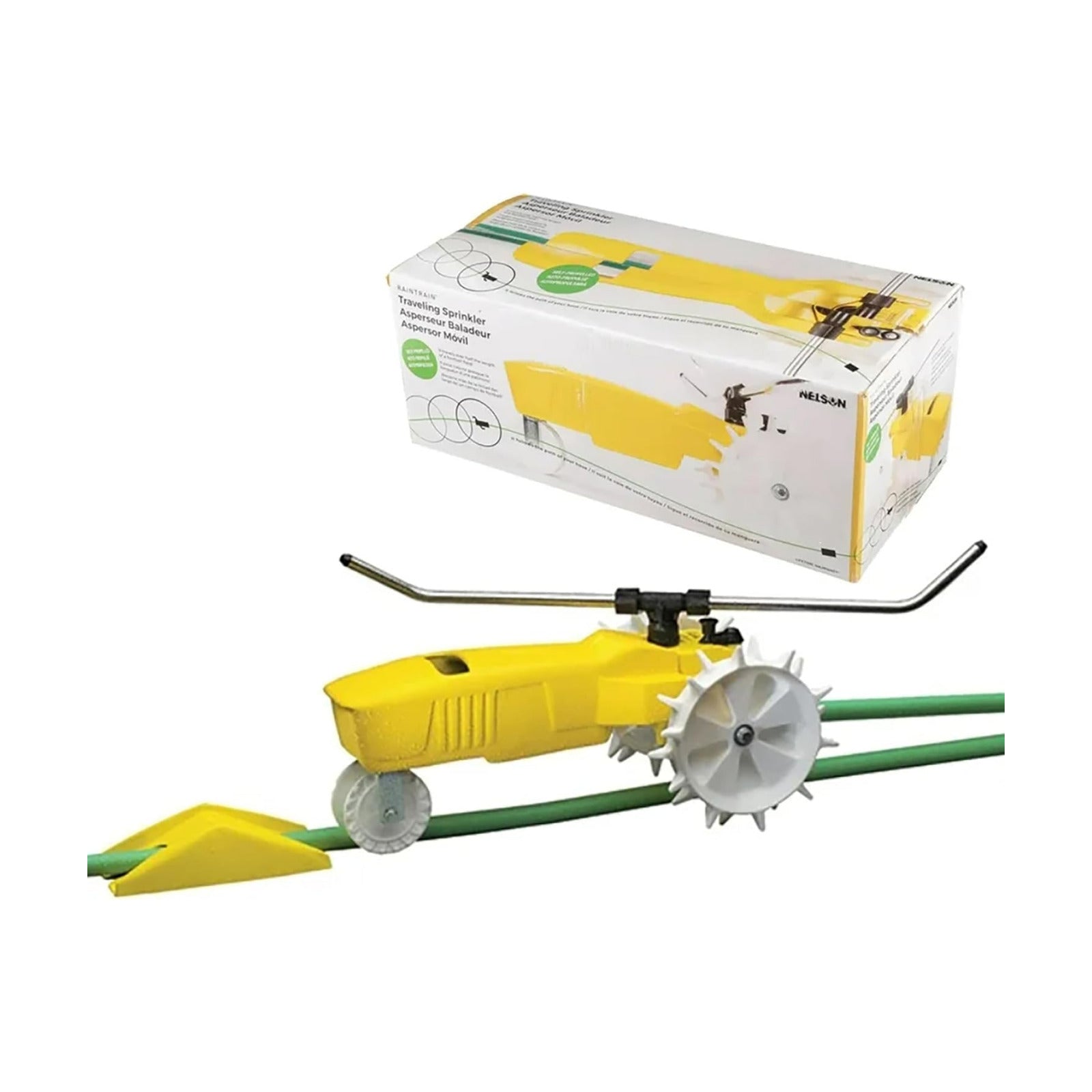 Nelson Rain Train 13,500 Square Feet Cast Iron Outdoor Lawn Traveling Water Sprinkler for Yard, and Garden, with Auto