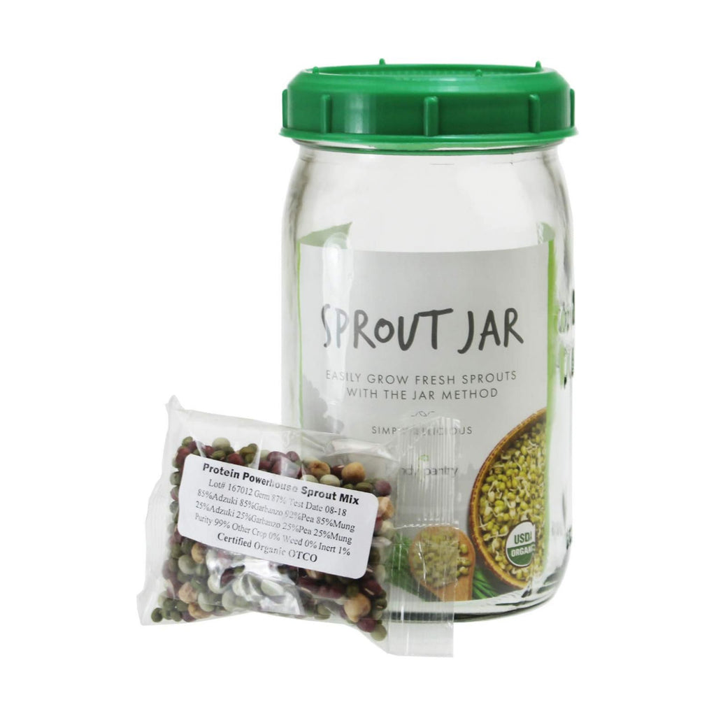Handy Pantry Sprouting Kit with Sprouting Lid Mason Jar and Organic Protein | Powerhouse Sprouting Seeds - Includes