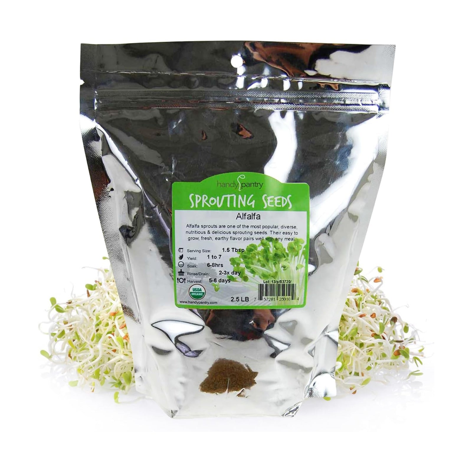 Handy Pantry Certified Organic Alfalfa Sprouting Seed 2.5 Lbs High Sprout | Germination- Gardening, Growing Salad