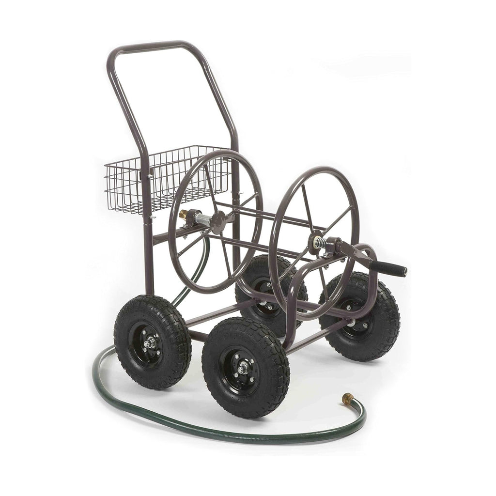 Liberty Garden Residential Grade Four Wheel 250 Foot Capacity Steel Frame Water Hose Reel Cart with Basket for