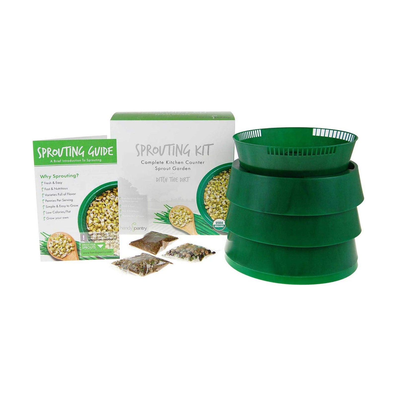 Handy Pantry Complete Sprouts Growing Kit | Sprouting Kit with 3 Stackable Sprouting Trays | Seed Sprouter, BPA-Free