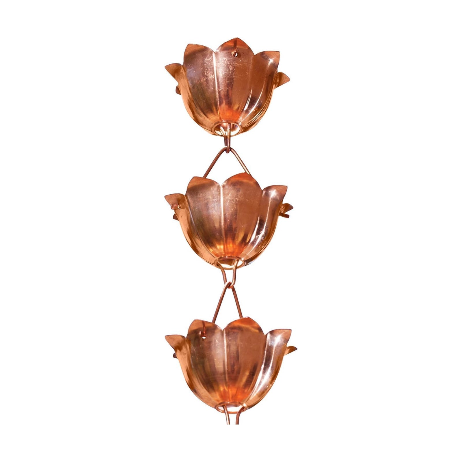 Monarch Rain Chains Pure Copper Lotus Cup Rain Chains for Gutters – 8.5 ft Decorative Rainchain Outdoor Durable Heavy
