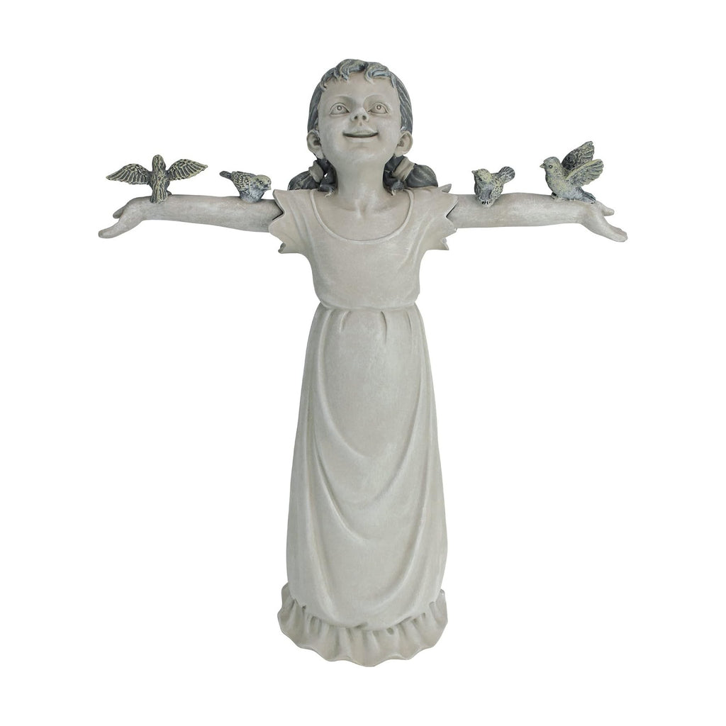 Design Toscano Basking in Glory Little Girl with Birds Outdoor Garden Statue, Medium, 16 inches tall, Cast Stone Resin