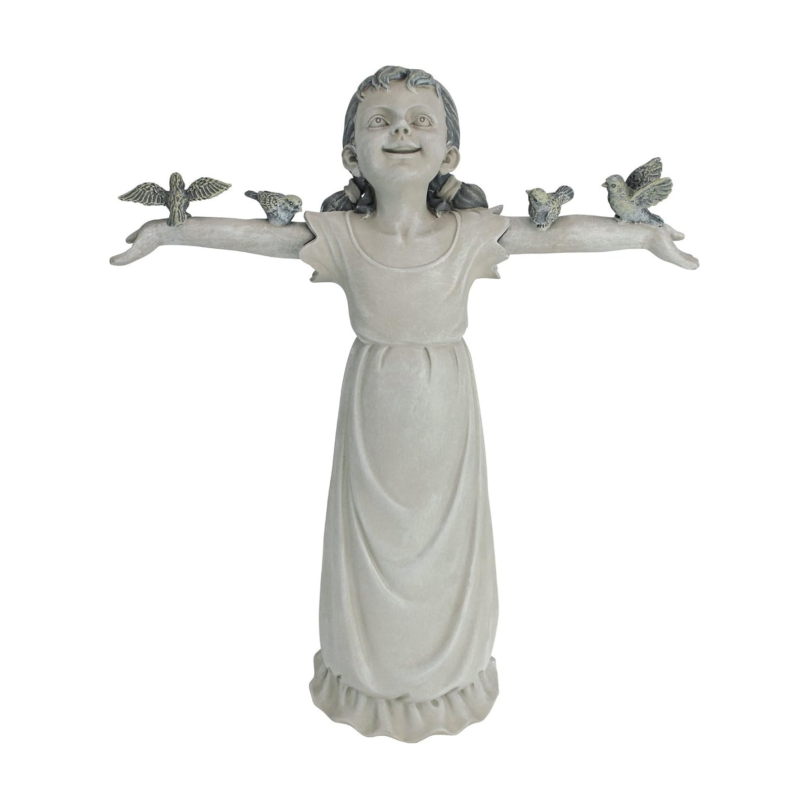 Design Toscano Basking in Glory Little Girl with Birds Outdoor Garden Statue, Medium, 16 inches tall, Cast Stone Resin