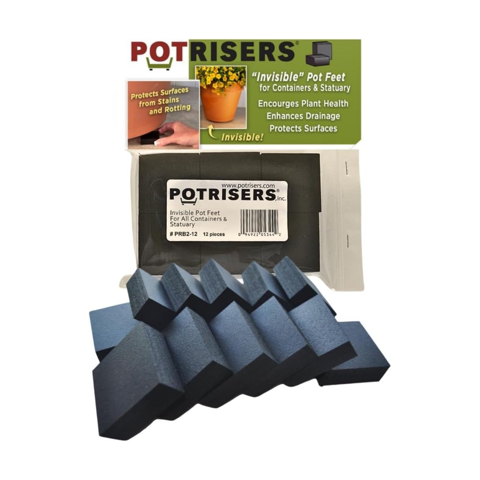 12 Pack Large 2" Wide x 3/4" Tall Value Pack | Invisible Pot Feet & Plant Risers | Drainage & Airflow for Planters