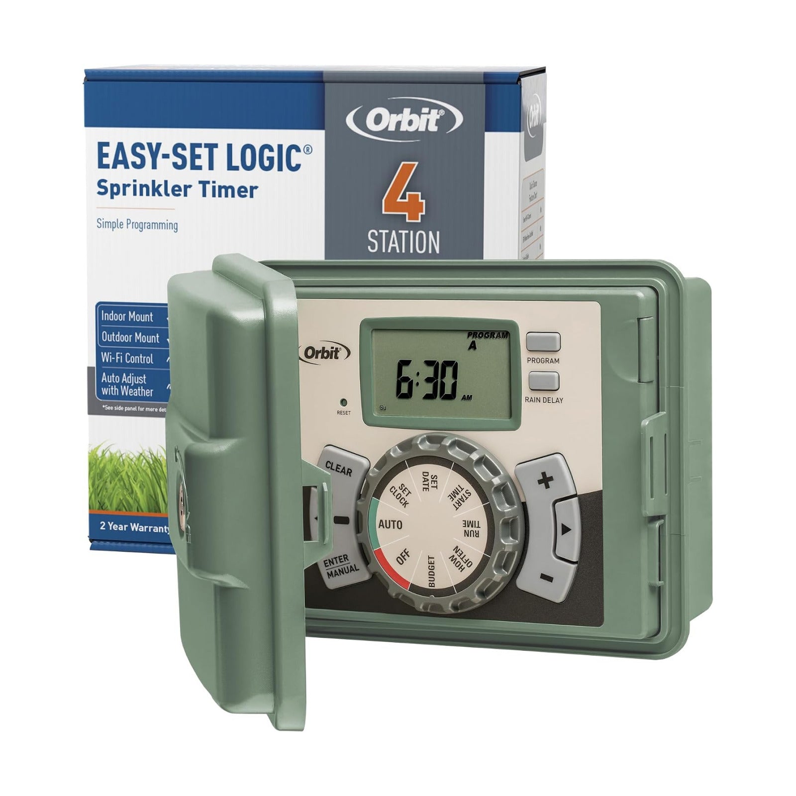 Orbit 4-Station Outdoor Swing Panel Sprinkler System Timer - for Residential Lawn Watering - Multi-Station Irrigation
