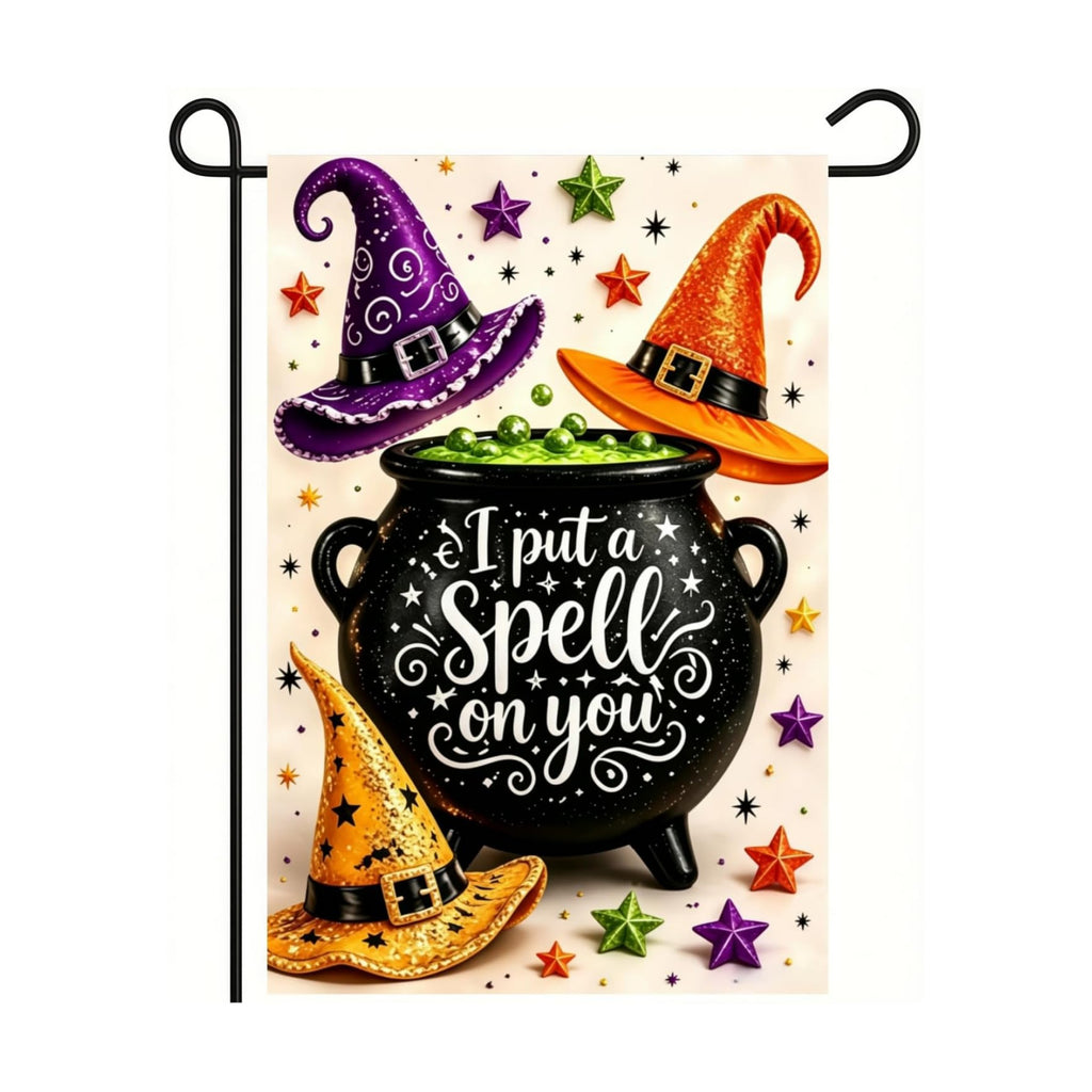 Halloween Witch Hat Garden Flag 12x18 Double Sided, Yard Flags for Outside