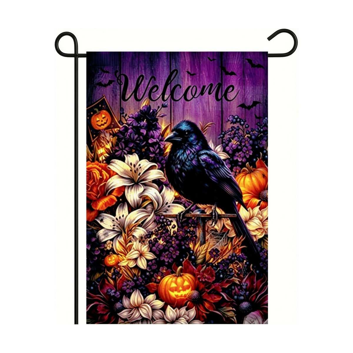 Halloween Crow Flower Garden Flag 12x18 Double Sided,Yard Flag for Outside