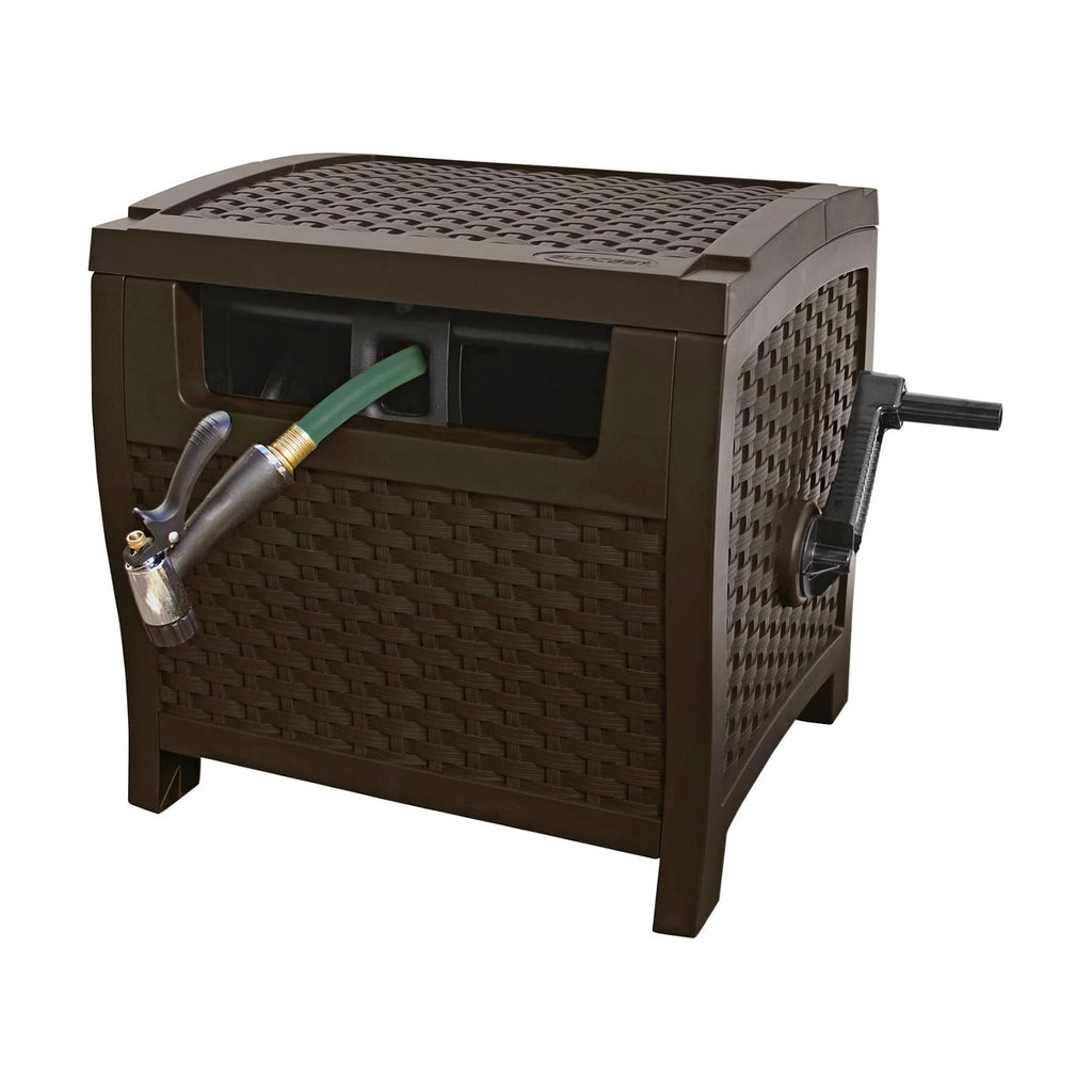 Suncast 175 ft. Wicker Style Resin Hose Hideaway with Hose Guide, Java, Made in the USA