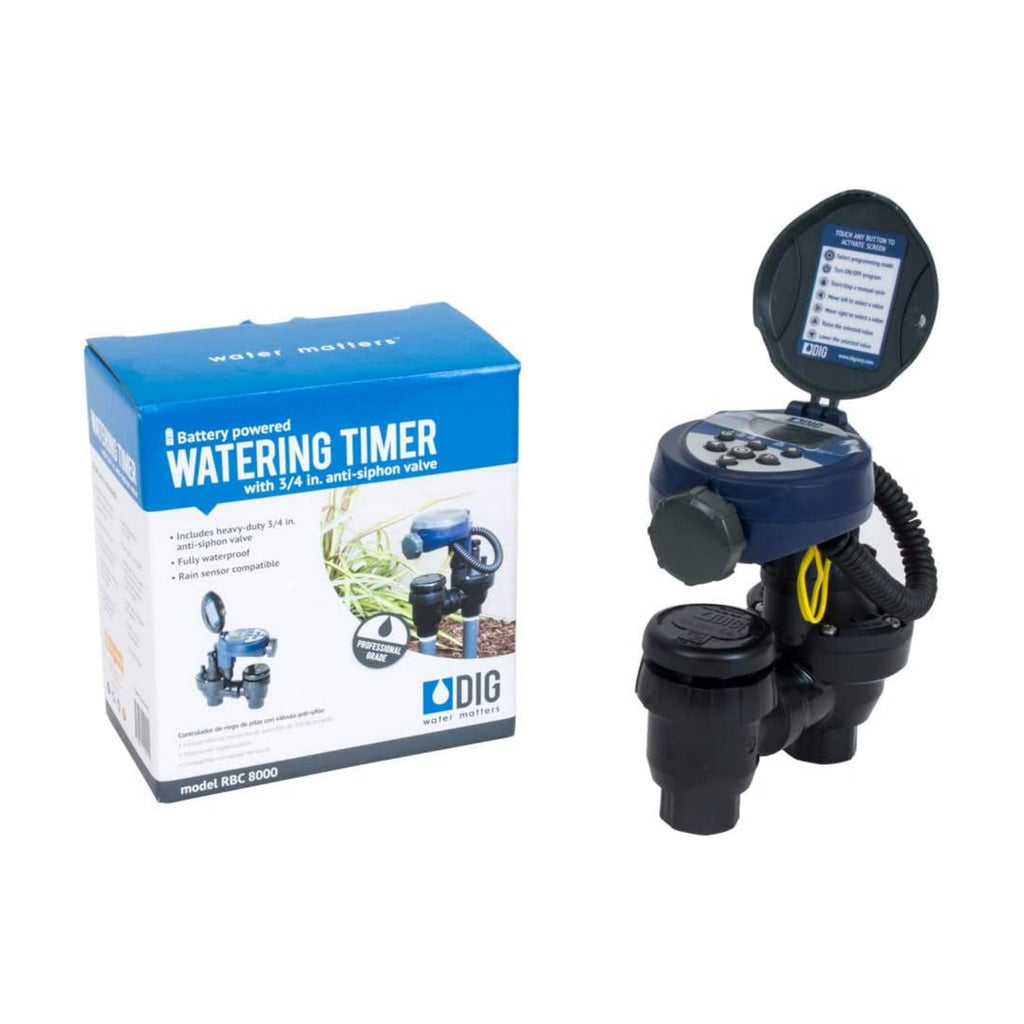 DIG RBC 8000 Battery Powered Irrigation Automatic Controller with 3/4" Anti-Siphon Valve - Advanced, Safe, and