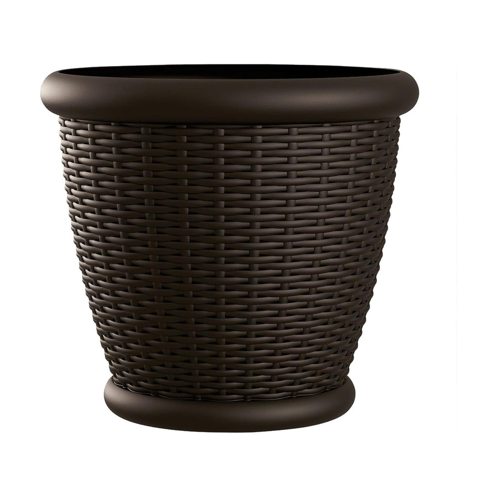 Suncast Wicker Planter w/ Drillable Drain Holes, Decorative Indoor/Outdoor Pot, 18in, Java