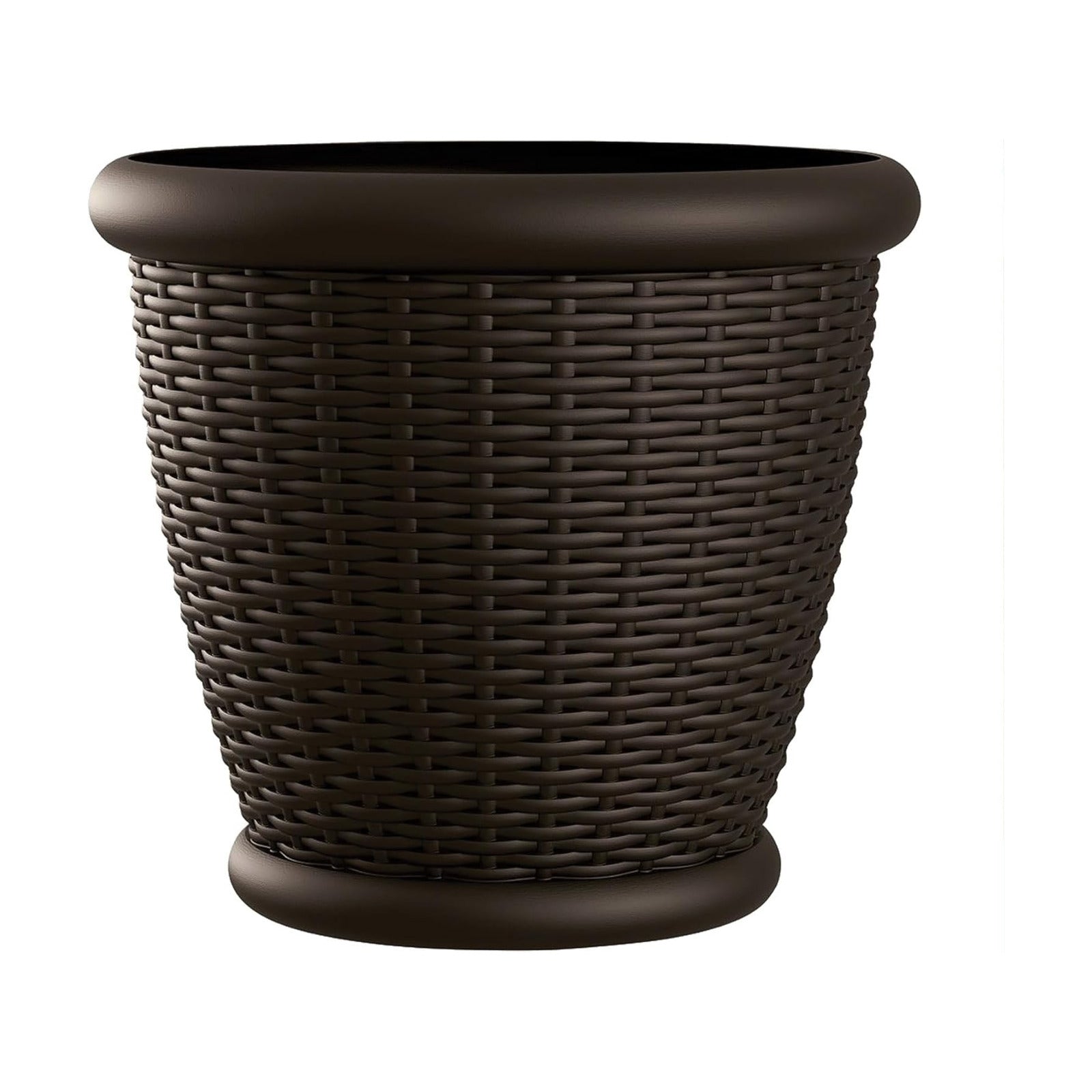 Suncast Wicker Planter w/ Drillable Drain Holes, Decorative Indoor/Outdoor Pot, 18in, Java