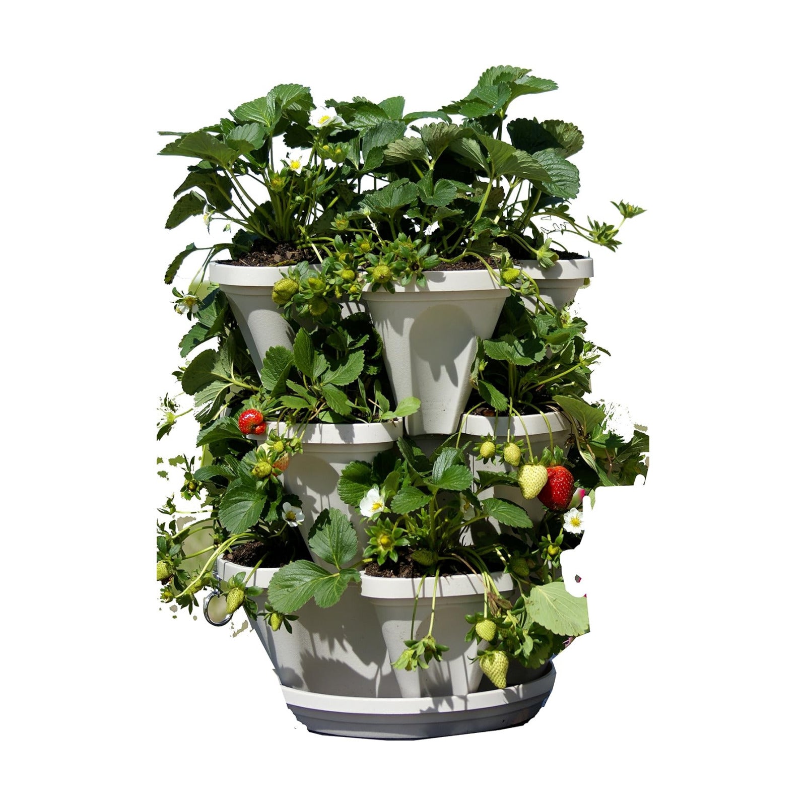 Mr. Stacky 3 Tier Stackable Herb Garden Planter Set with Bottom Saucer - Stone Color - Vertical Container Pots for