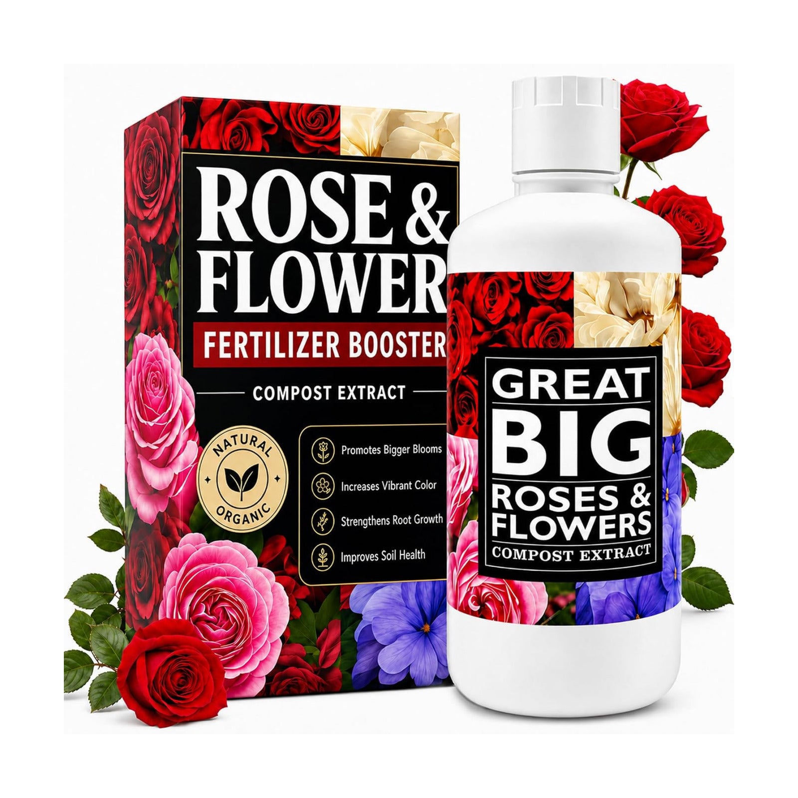 Great Big Roses Fertilizer Booster for Rose & Flower Gardens, 32 Ounce | Organic; For Roses, Flowers, Hydrangeas &