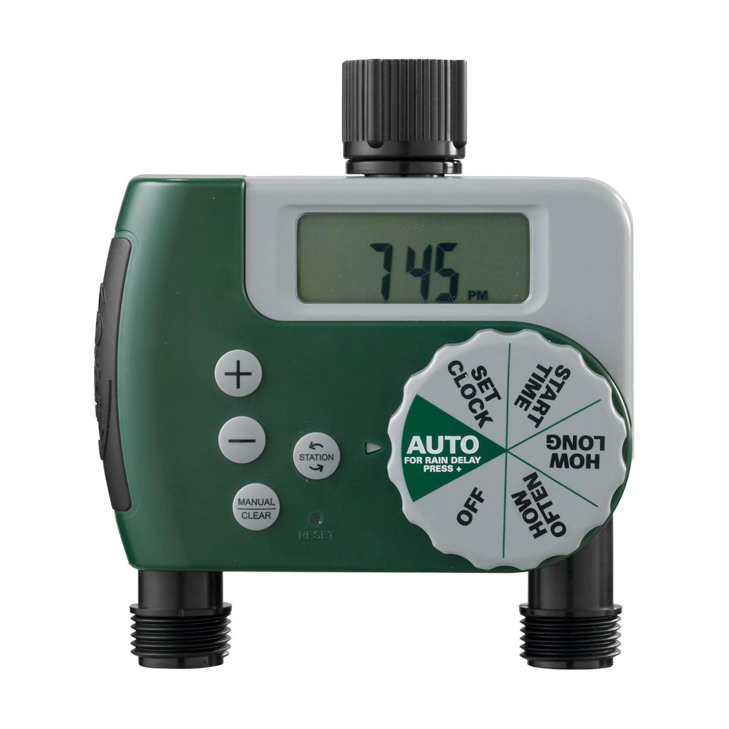 Orbit Programmable Digital Hose Watering Timer - 2 Outlet - Battery Powered - with LCD Screen - Built-in Rain Delay