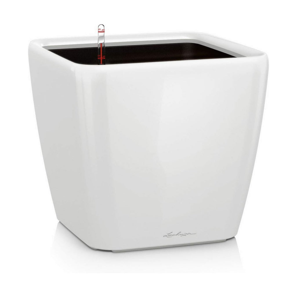 Lechuza Quadro LS 35 Cream White High Gloss, Self-Watering Square Planter, H13 L13.8 W13.8 in