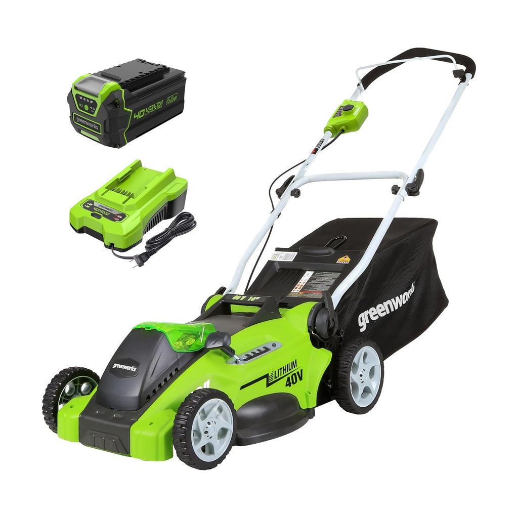 Greenworks 40V 16 in Push Lawn Mower, 4.0 Ah Battery and Charger