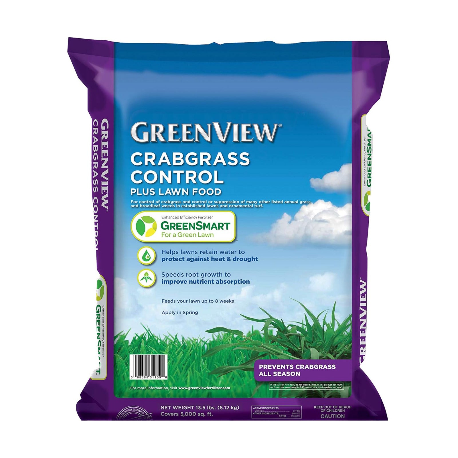 GreenView Crabgrass Control Plus Lawn Food 13.5 lb. Covers 5,000 sq. ft. | 26-0-4 NPK formula - Prevents crabgrass all