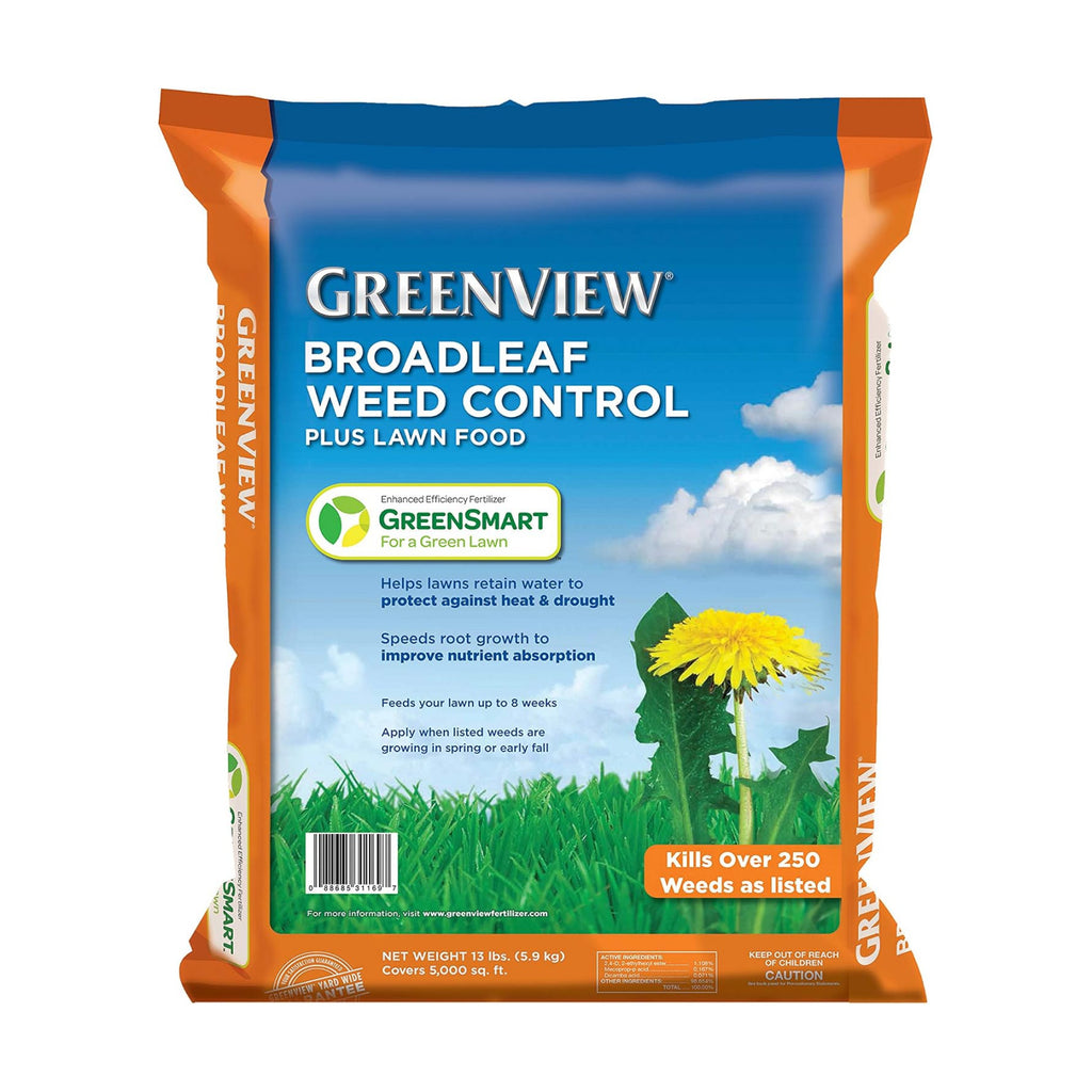GreenView Weed and Feed 13 lb. Bag, Covers 5,000 sq. ft. | Kills 250 Plus Weeds - 27-0-4 NPK formula - Provides 8 weeks