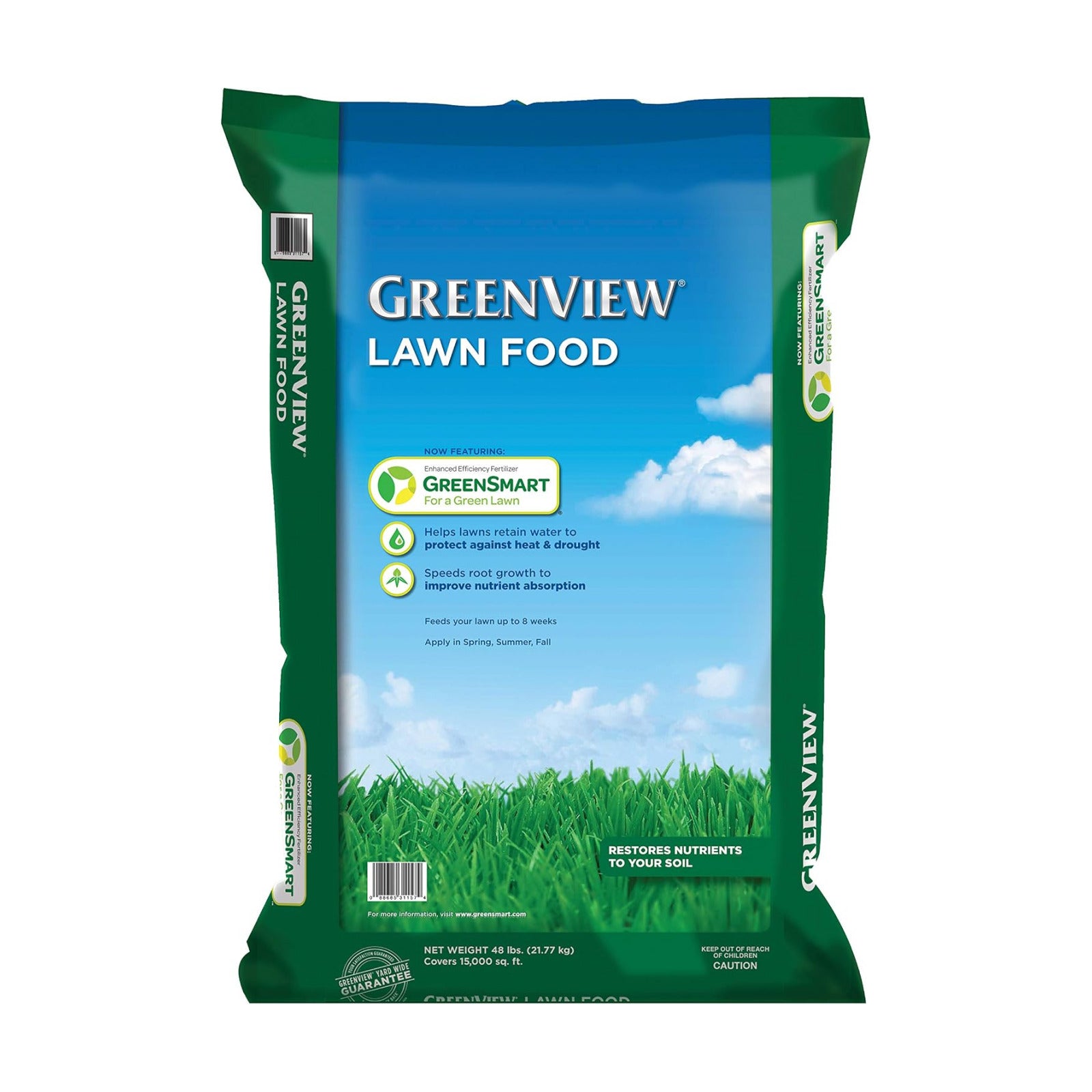GreenView Lawn Food 48 lb. Bag, Covers 15,000 sq. ft. | 22-0-4 NPK formula - Restores soil nutrients - 8 weeks