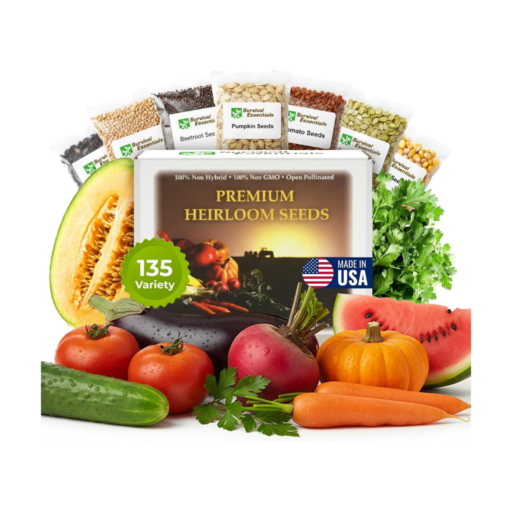 Heirloom Seeds for Planting Vegetables and Fruits - Survival Essentials 135 Variety Seed Vault - Medicinal Herb Seeds