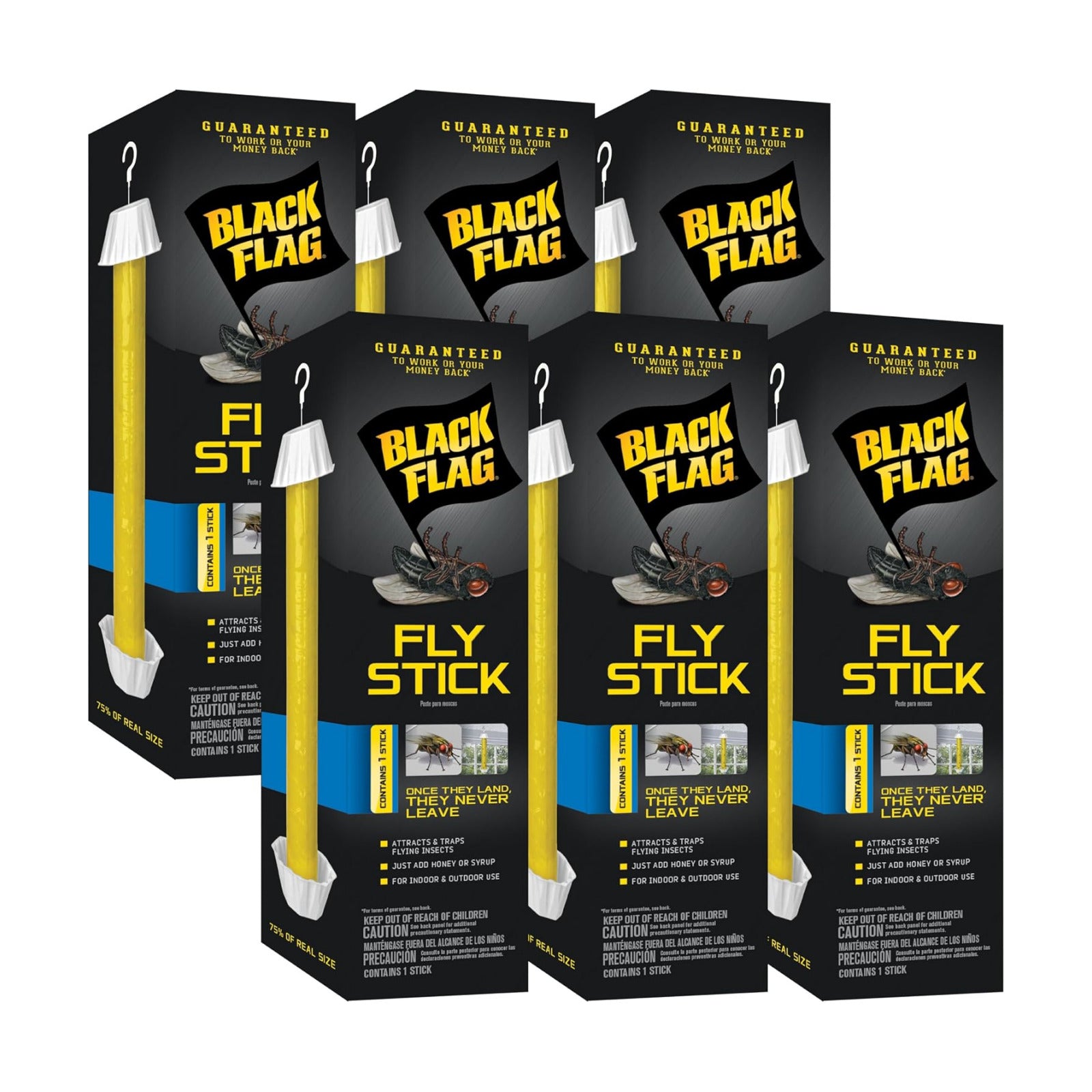 Black Flag Fly Stick, Trap Houseflies and Flying Insects, Pack of 6 | Traps & Attracts Flying Insects, For Indoor &