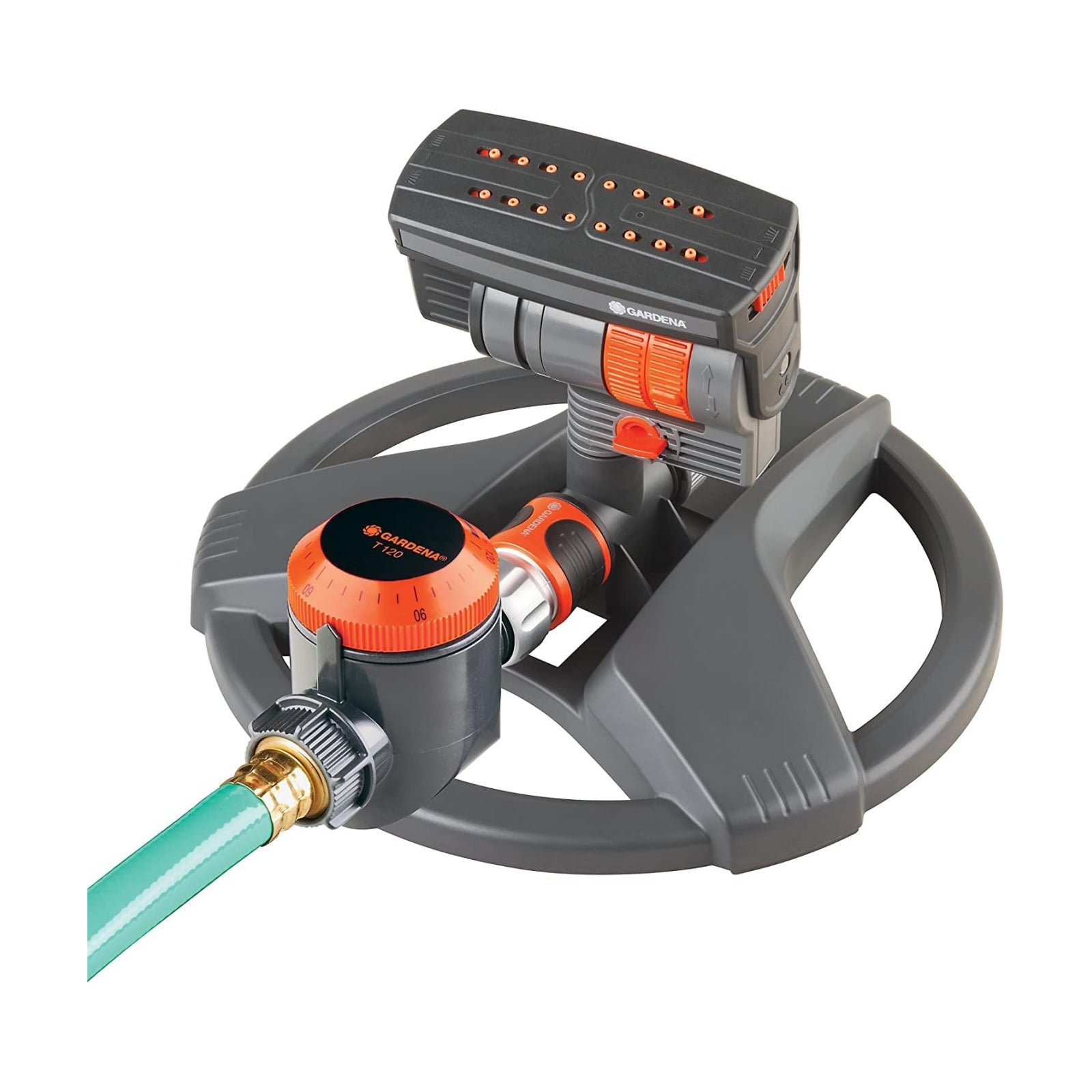 Gardena (69-84BZMX) ZoomMaxx Adjustable Sprinkler with Built in Timer Weighted Base for Precise Watering up to 2,300 Sq