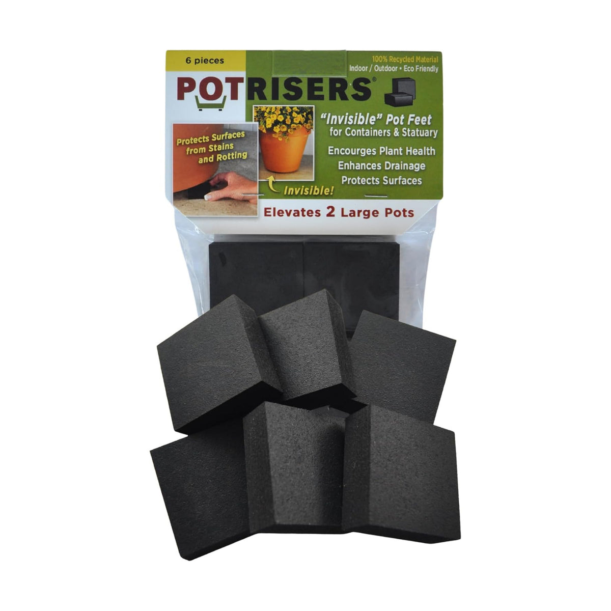 POTRISERS 6 Pack Large 2" Wide x 3/4" Tall | Invisible Pot Feet & Plant Risers | Drainage & Airflow for Planters, Pots, Garden Decor | Patios, Decks, Gardens