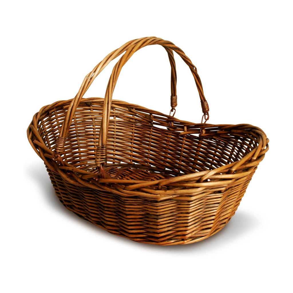 Wald Imports - Small Wicker Basket with Handle - Dark Brown Hand Woven Harvest Basket - Wicker Flower Basket for