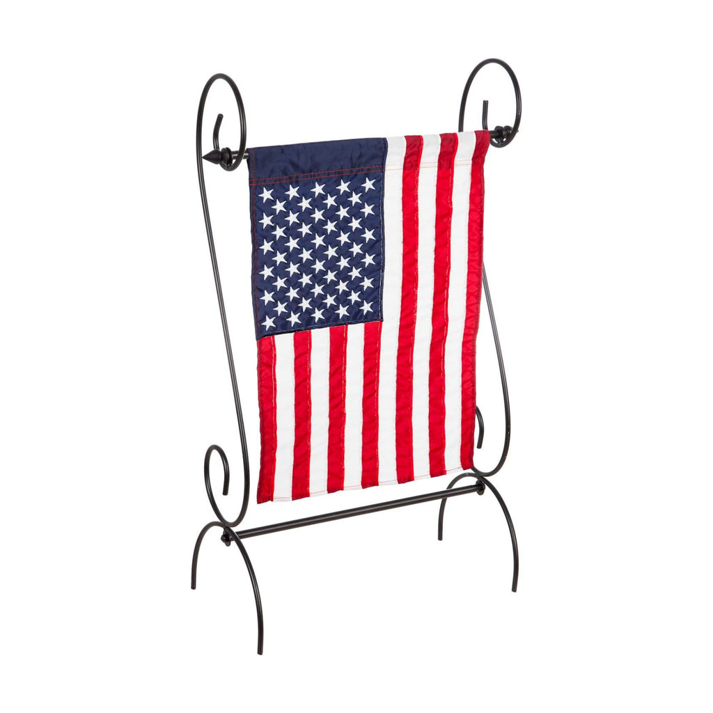Evergreen Scroll American Garden Flag Stand | Premium Metal Iron Flag Holder Stand | Fits 12x18 Garden Flags for