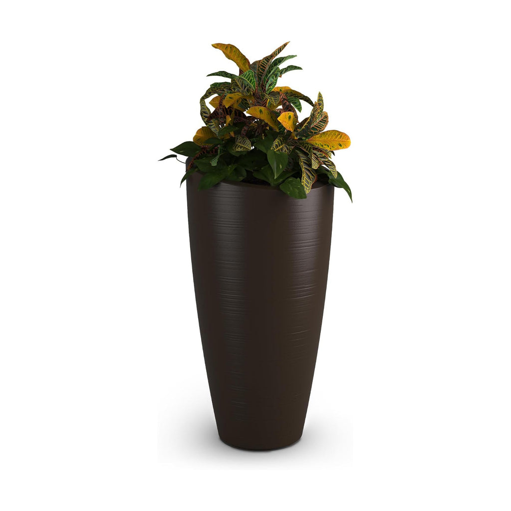 Mayne Modesto 32in Tall Round Modern Planter, Espresso | All season, Indoor/Outdoor, Double-wall design, Fade