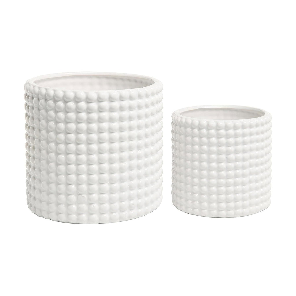 MyGift 6 Inch White Ceramic Planter Pots with Hobnail Texture, Set of 2 | Classic textured plant containers add charm