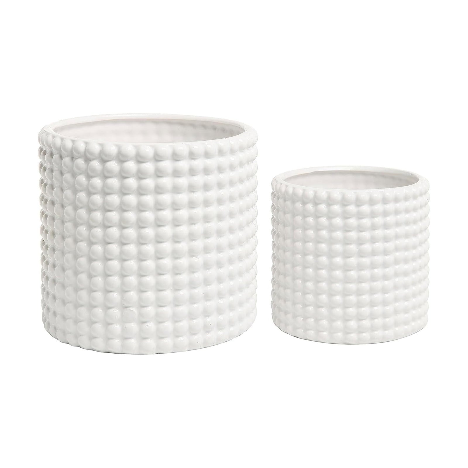 MyGift 6 Inch White Ceramic Planter Pots with Hobnail Texture, Set of 2 | Classic textured plant containers add charm