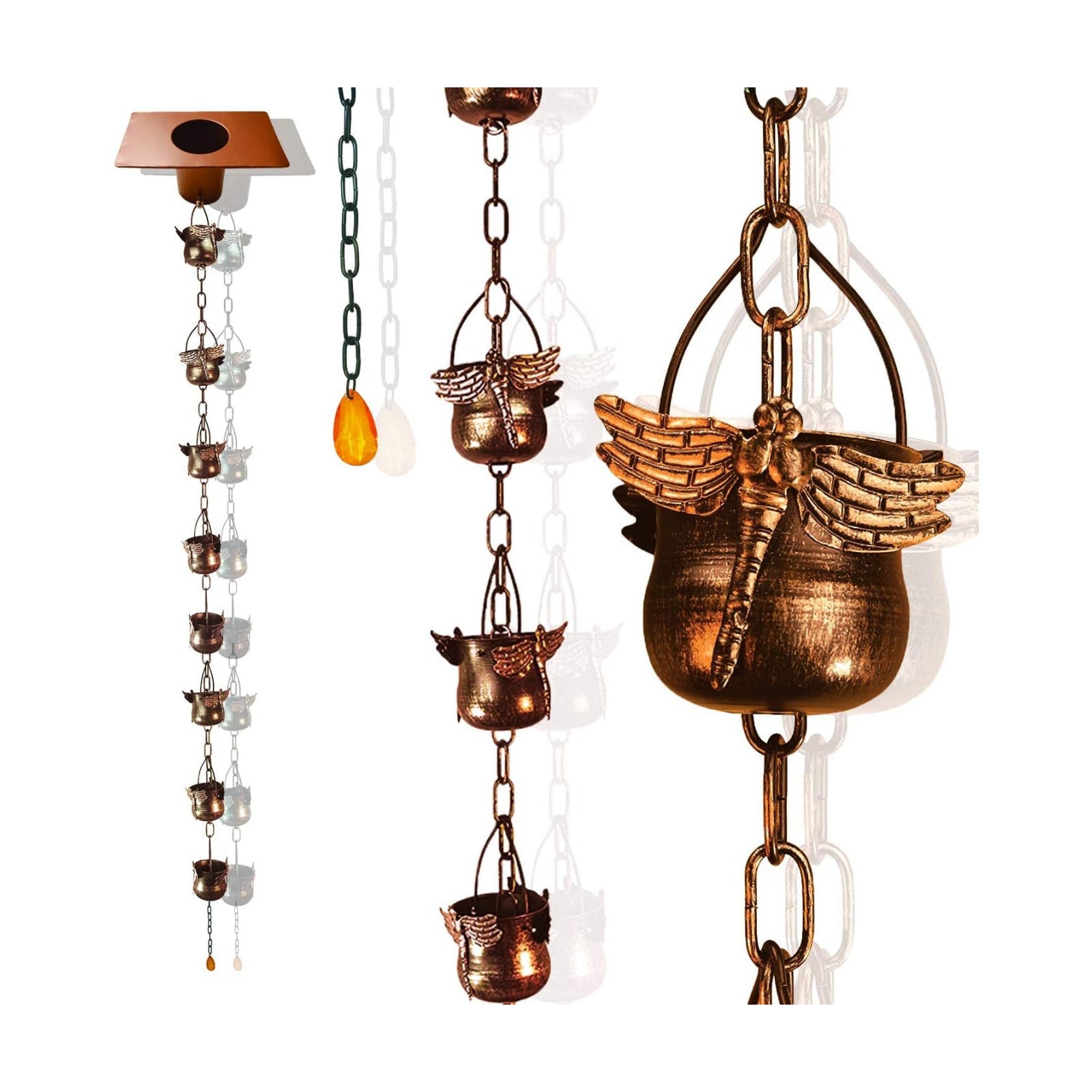 CT DISCOUNT STORE Decorate Your Home with Variety Rain Chain - Solid Metal Hand Craft Garden Decoration (Dragonfly Rain