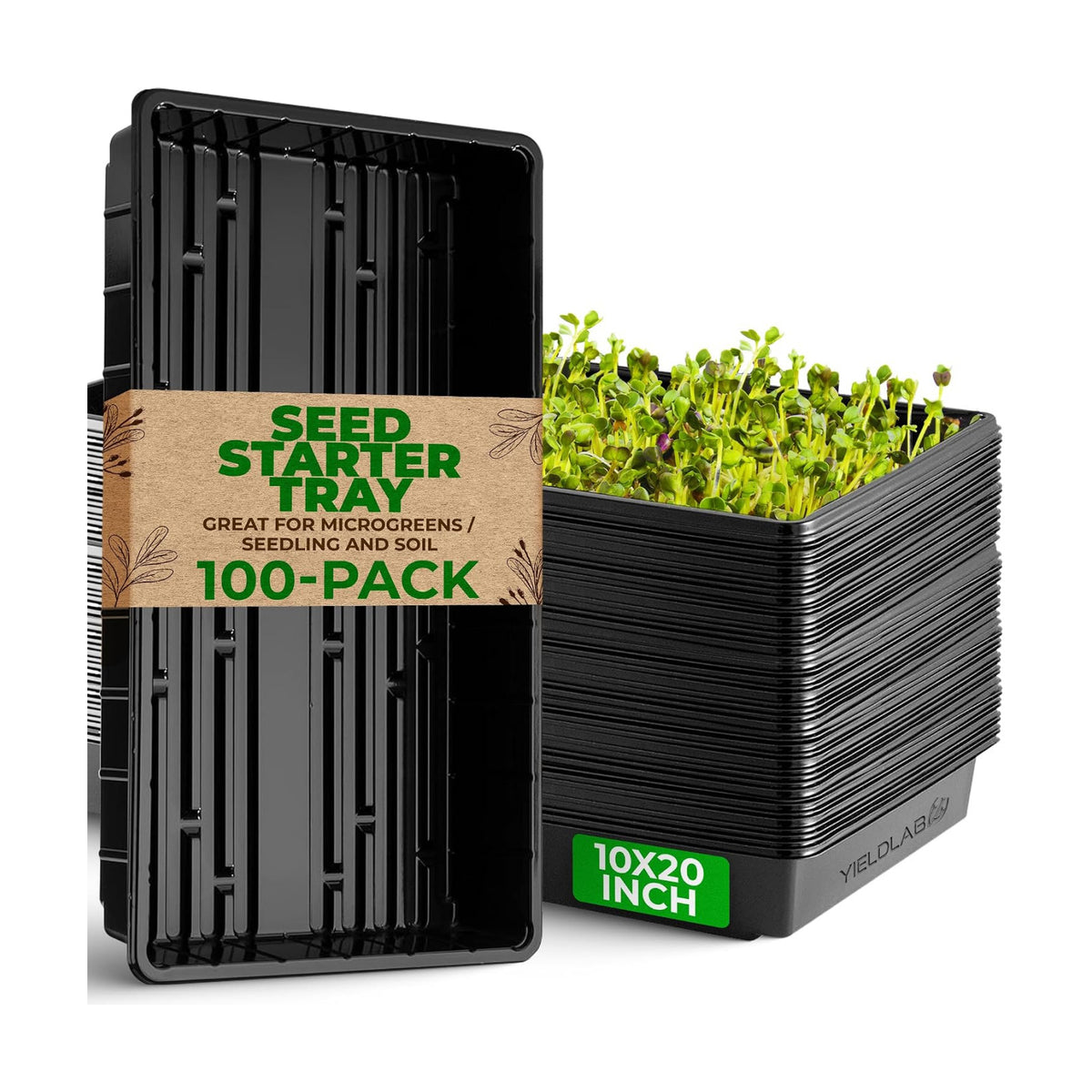 10x20 Inch Black Plastic 100 Pack Plant Propagation Tray No Holes