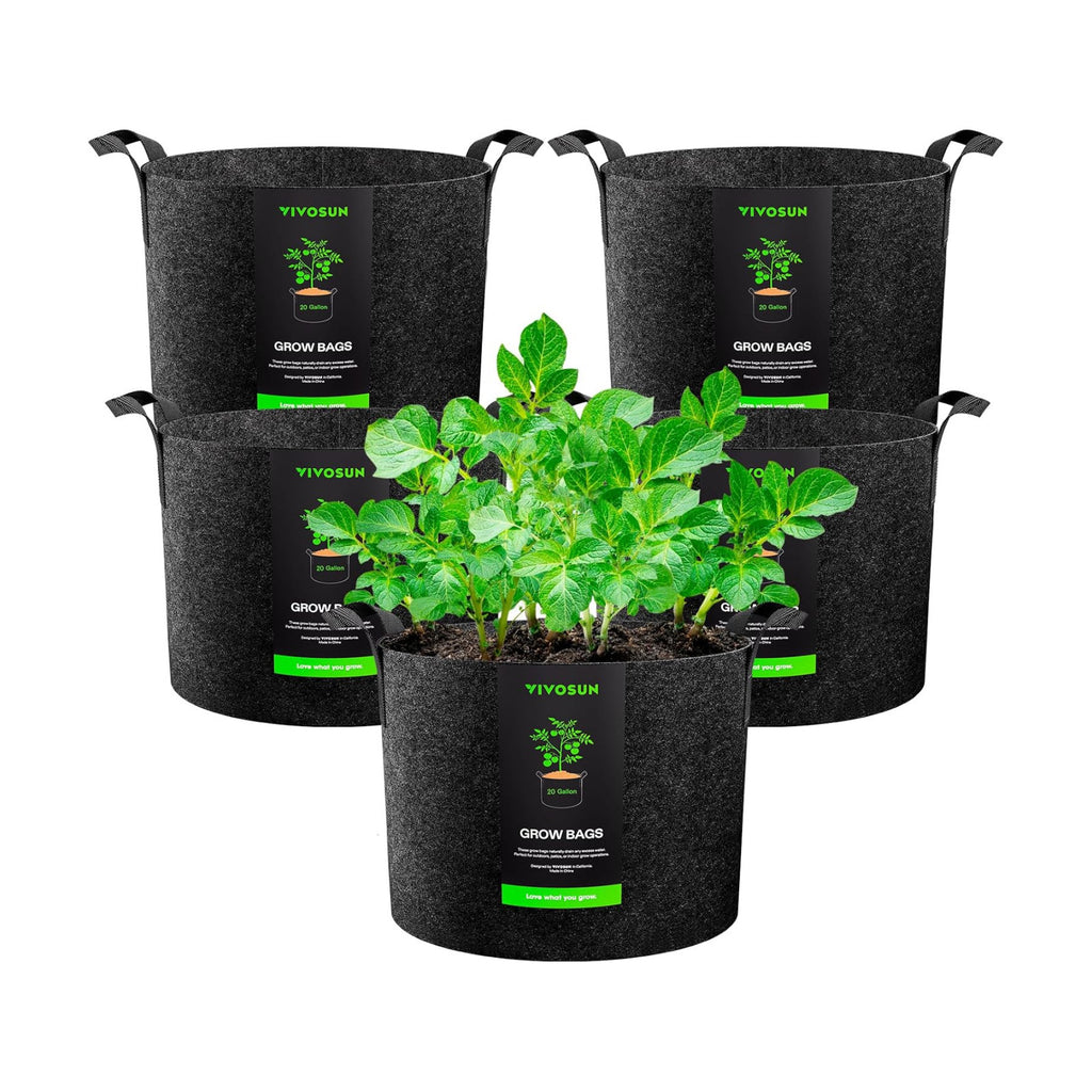 VIVOSUN 5-Pack 20 Gallon Plant Grow Bags Fabric Pots with Handles | 300G Thickened Nonwoven Fabric, Excellent Drainage