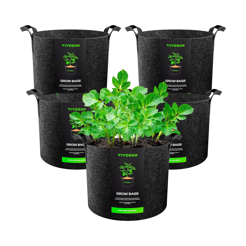 VIVOSUN 5-Pack 10 Gallon Plant Grow Bags Fabric Pots with Handles | 300G Thickened Nonwoven Fabric, Excellent Drainage