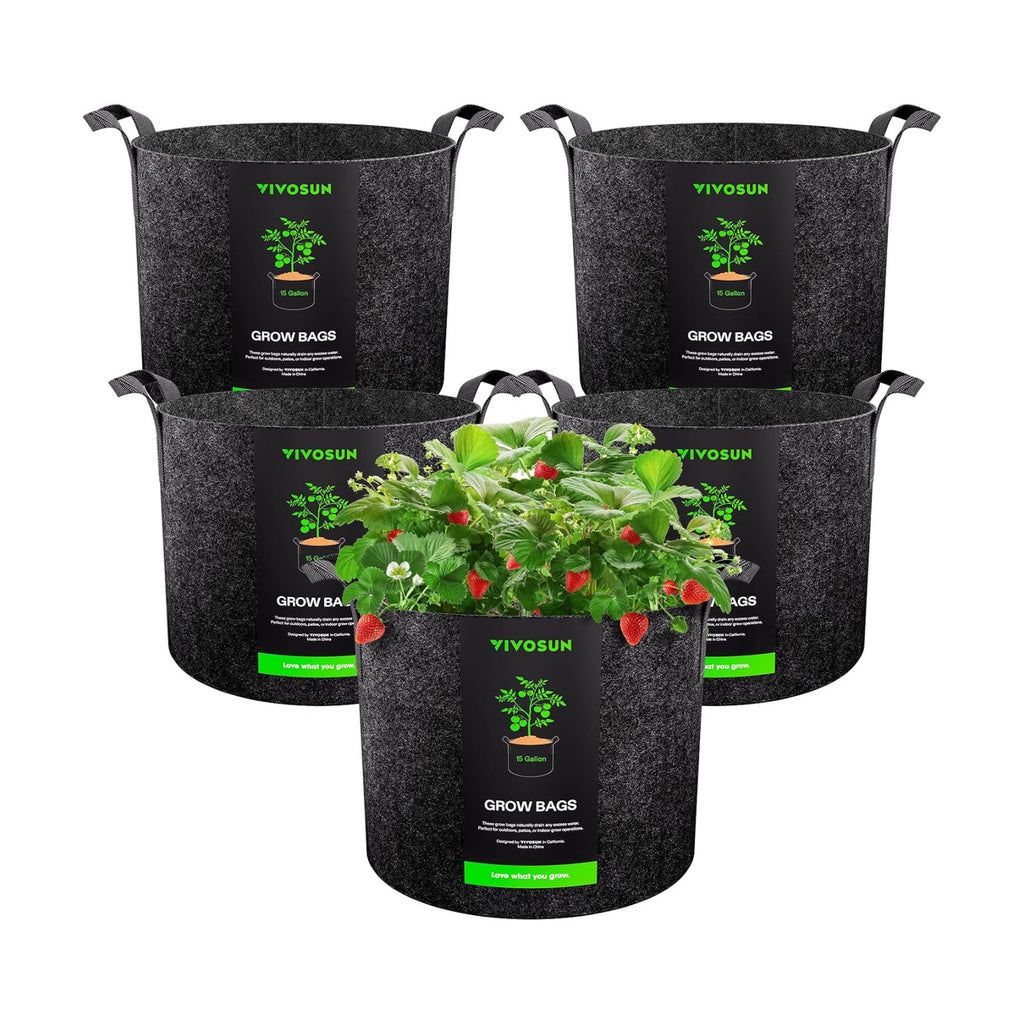 VIVOSUN 5-Pack 15 Gallon Plant Grow Bags Fabric Pots with Handles | 300G Thickened Nonwoven Fabric, Excellent Drainage